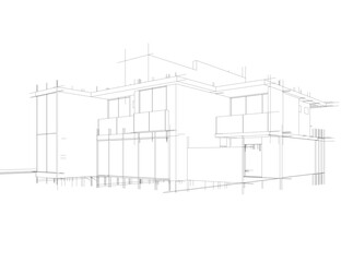 House building sketch architectural 3d illustration