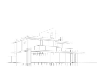 House building sketch architectural 3d illustration