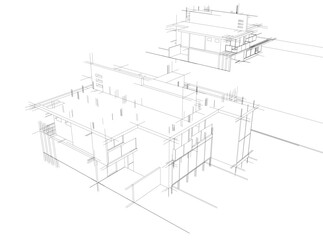House building sketch architectural 3d illustration