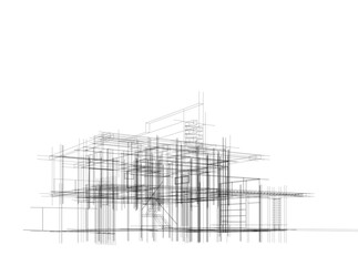 House building sketch architectural 3d illustration