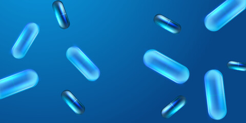 realistic 3d pills banner, medicament capsules, medical health vector background