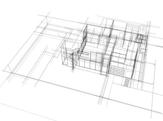 House building sketch architectural 3d illustration