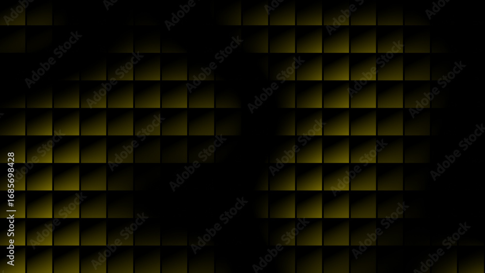 Aufkleber yellow color gradient squares box pattern slowly moving over black background, loop able dark backgr