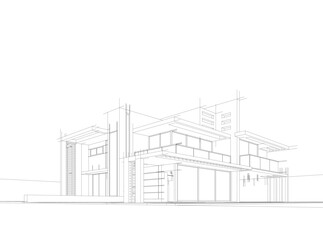 House building sketch architectural 3d illustration