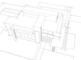 House building sketch architectural 3d illustration
