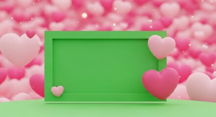 Whimsical heart background with a vibrant green frame for message display