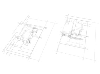 House building sketch architectural 3d illustration