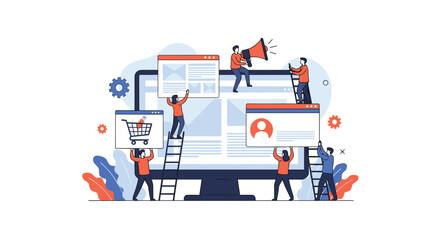 Digital marketing team collaborating on website development and content creation