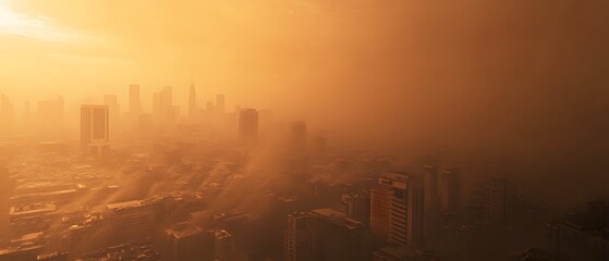 Urban Landscape Bathed in Golden Light and Hazy Atmosphere