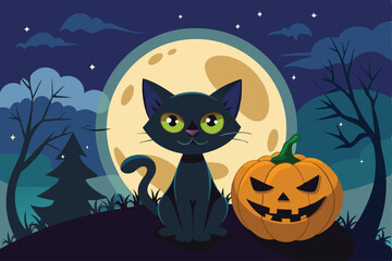 Fototapeta premium Eerie Halloween Art with Full Moon and Pumpkin Decor