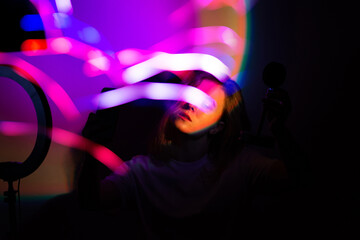 Amazed surprised blogger content creator got many likes on video content. Content marketing...