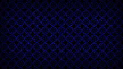 Blue color wired icosphere rotating slowly on black background, multiple spheres geometrical dark background