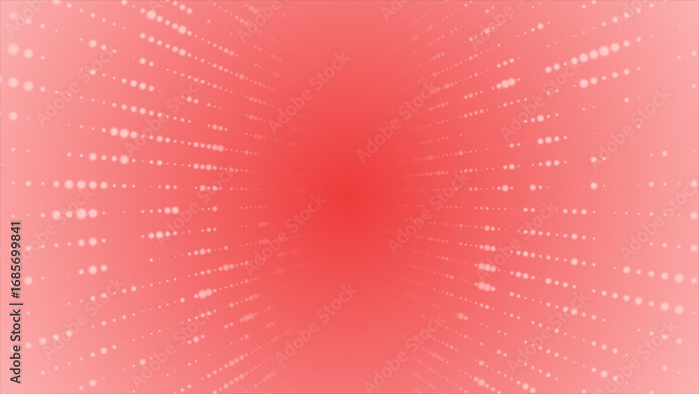 Poster red color shiny hi-tech digital particles, appearing and disappearing 3d glitter particles backgroun