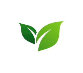 Two stylized, bright green leaves against a black background. 