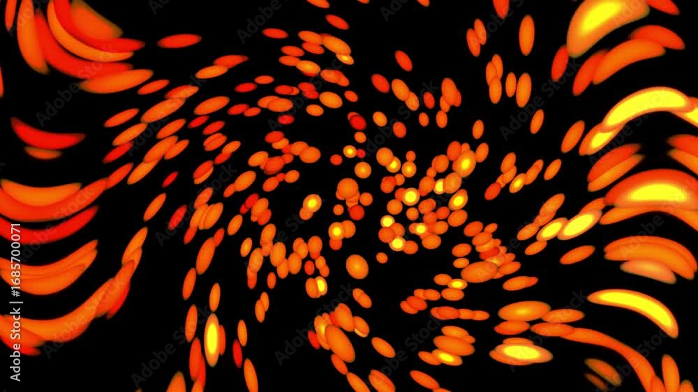 Poster abstract fire vortex - dynamic orange particles swirling in a dark void.