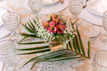 Beautiful floral arrangement on the dining table