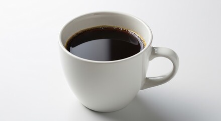 Obraz premium Dark coffee sits warmly in a simple white cup against a bright background.. AI Generated