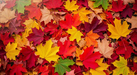 A vibrant tapestry of autumn leaves scattered across the ground creating a colorful seasonal display outdoors