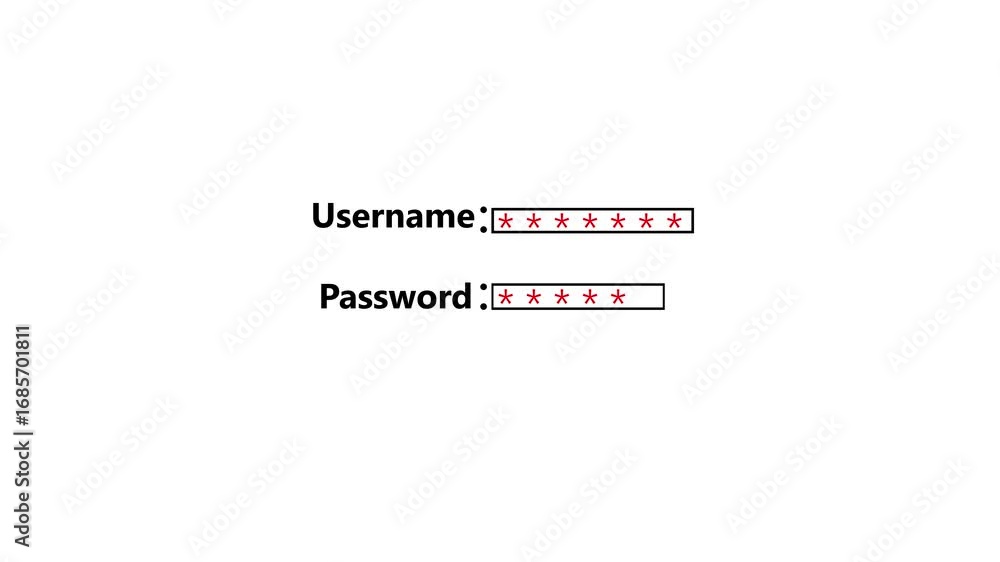 Poster animation of user name and password fields .motion graphics 4k video.
