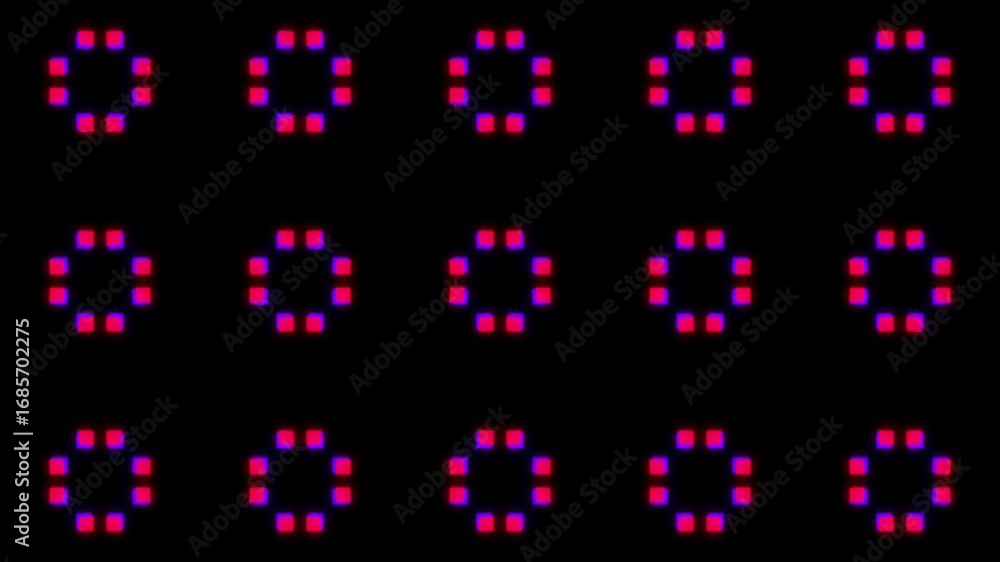 Poster abstract geometric pattern with glowing dots and dark background.