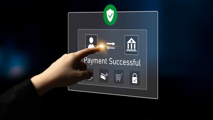 Successful transaction message showing secure payment. Payment confirmed, secured, payment processed, and payment completed with trust and transaction integrity. Latch