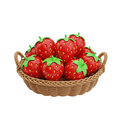 Woven basket overflowing with ripe red strawberries isolated isolated on transparent background