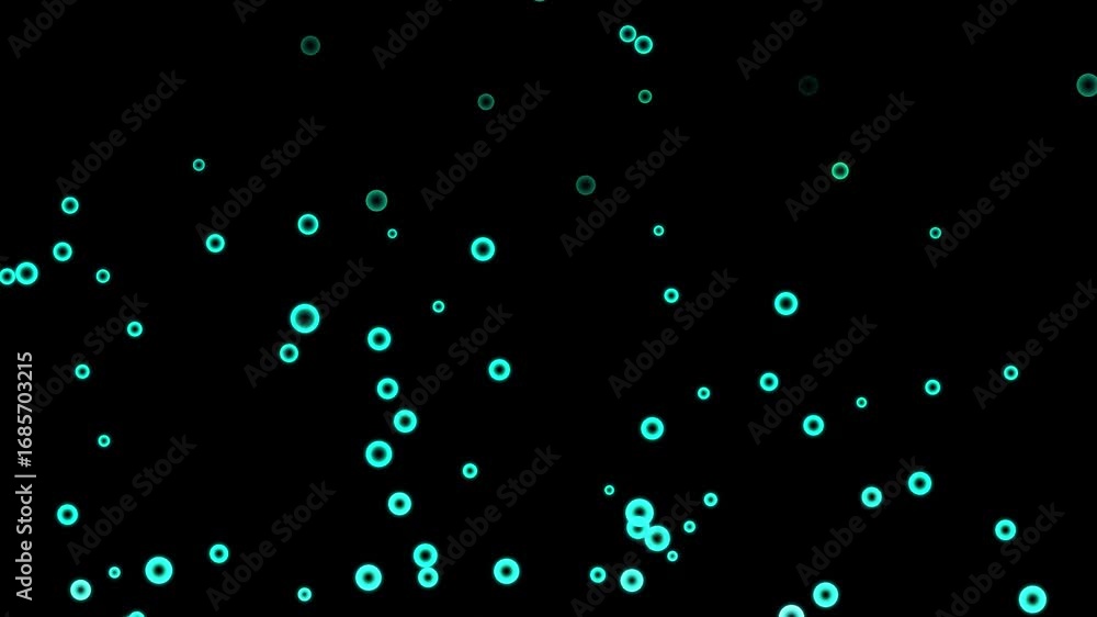 Poster abstract glowing circles floating in dark space background animation.