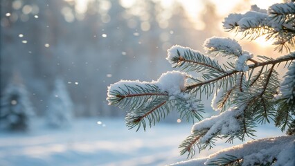 Snow-Covered Pine Branch at Sunset Close-Up Winter Photography, Winter Wonderland, Snowy Pine, Nature Photography Winter, Snow