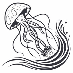 Fototapeta premium Stylized jellyfish swimming through waves sea creature