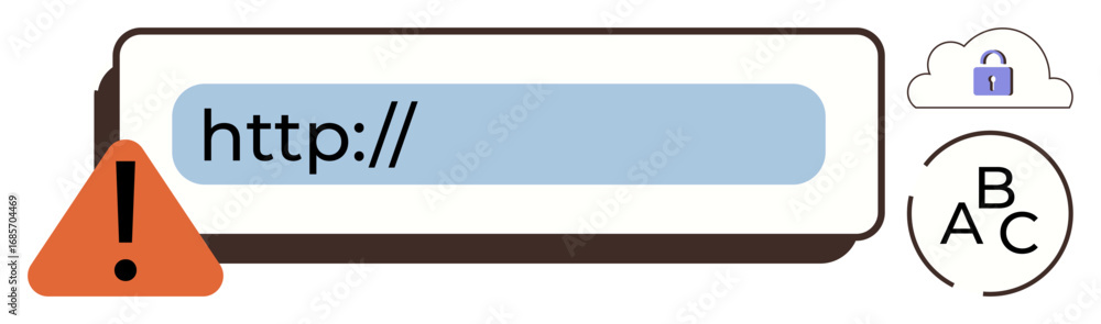 Aufkleber browser bar with an alert triangle and a lock in a cloud icon. warning and safety emphasis. ideal fo