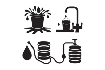 Water filtration and purification process icons for clean water supply