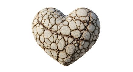 Heart Shaped Object with Crackled Texture in Beige Tones on White Background