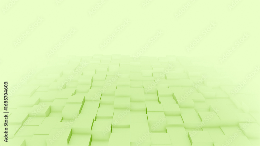 Poster lime green color 3d cubes slowly moving blank 3d space background