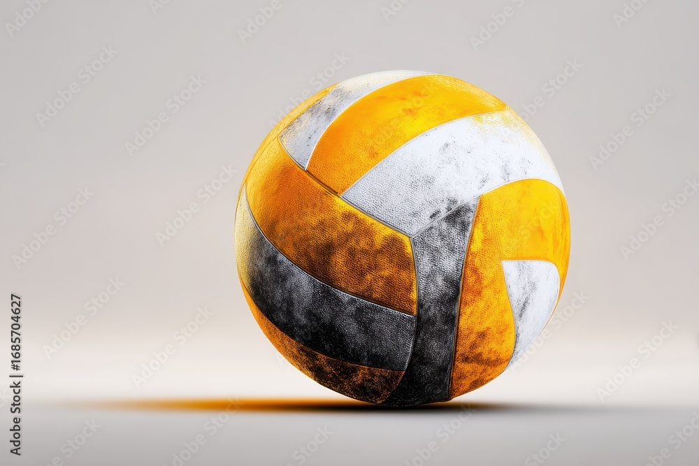 Poster realistic depiction of a volleyball with abstract design reflecting dynamic motion and energy in an 