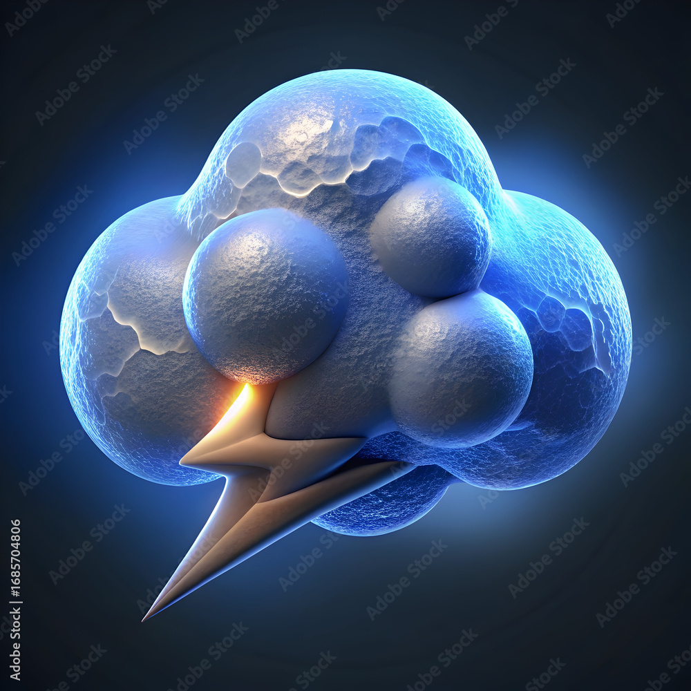 Aufkleber a cartoonish 3d rendering of a storm cloud with a lightning bolt in front of it, with a shiny and bu