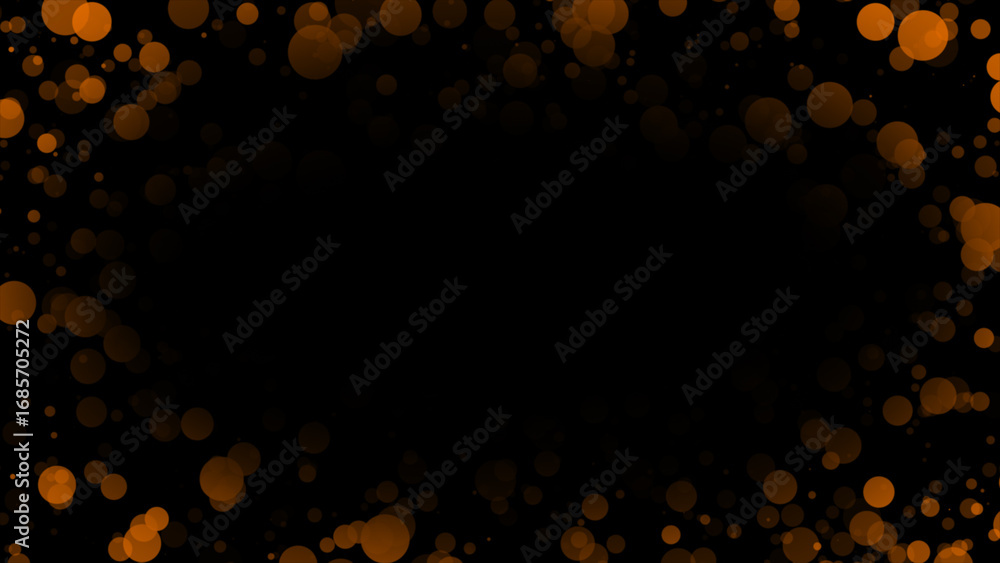 Poster orange color particles frame with empty space on black background