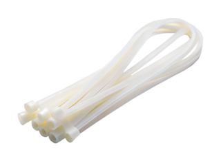 A bundle of white zip ties isolated on a transparent background