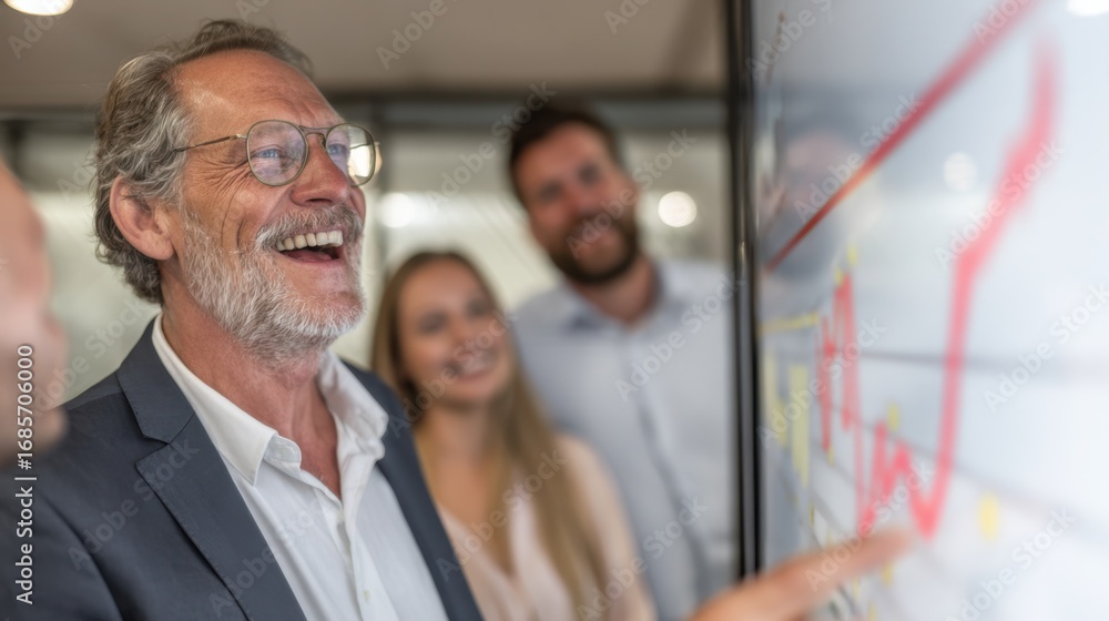 Poster focused medium shot of a senior analyst explaining pii risk mitigation strategies on a touchscreen w