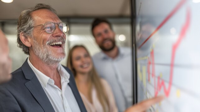 Focused medium shot of a senior analyst explaining PII risk mitigation strategies on a touchscreen with meeting attendees blurred in the soft background.