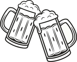 Two beer mugs toasting with frothy beer