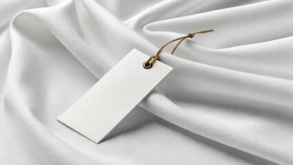 White Fabric Tag Mockup Minimalist Blank Label on Draped Textile, Branding, Product Display Tag Mockup, Branding