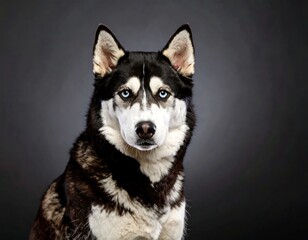 Obraz premium Black and white husky, intense gaze, studio shot