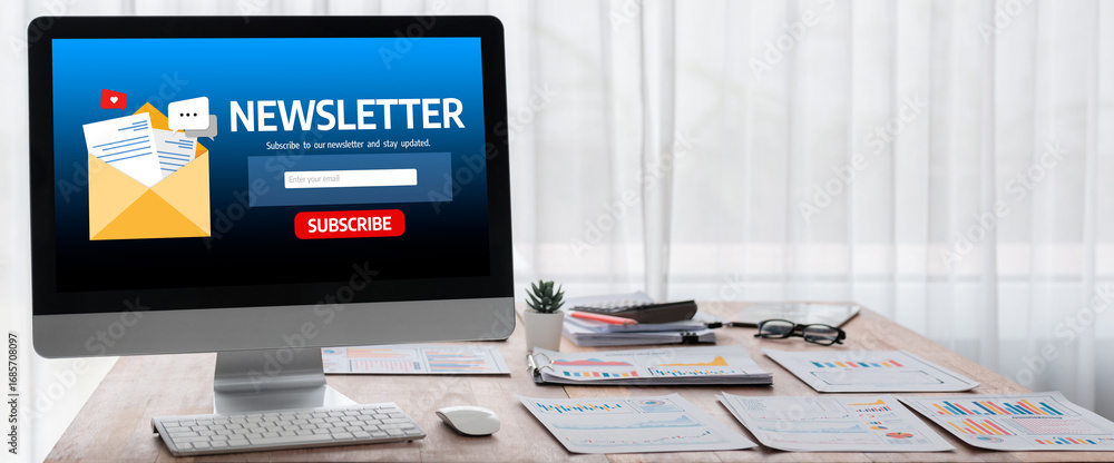 Poster newsletter signup page on computer for customer to subscribe brisk newsletter update information to 