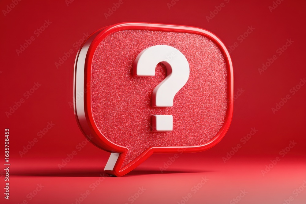 Poster question mark speech bubble isolated on red. white question 3d mark icon. cartoon animation. visual 