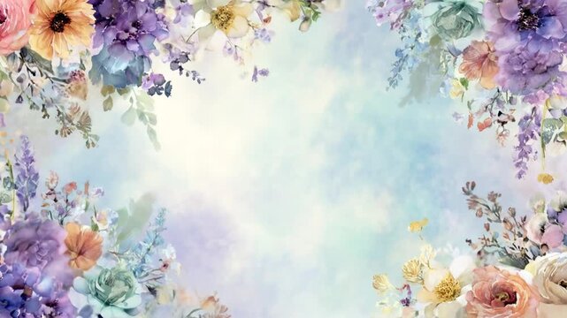 A beautiful floral design with pastel hues, showcasing a watercolor-style arrangement of various flowers and leaves.