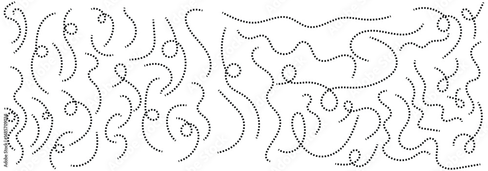 Poster modern abstract dashed line design pack. hand drawn curve dotted line, spiral dotted line hand drawn