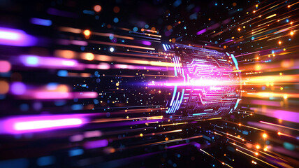 Vibrant Glowing Digital Globe with Dynamic Light Streaks and Particles