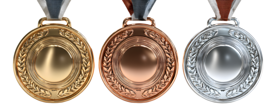 3d gold, silver and bronze medal award icon isolatedon transparent background