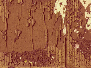 Rough green wall texture with pieces of glue and stucco in place of old tile. Perfect for background and design.