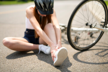 Outdoor, cycling and woman portrait injury